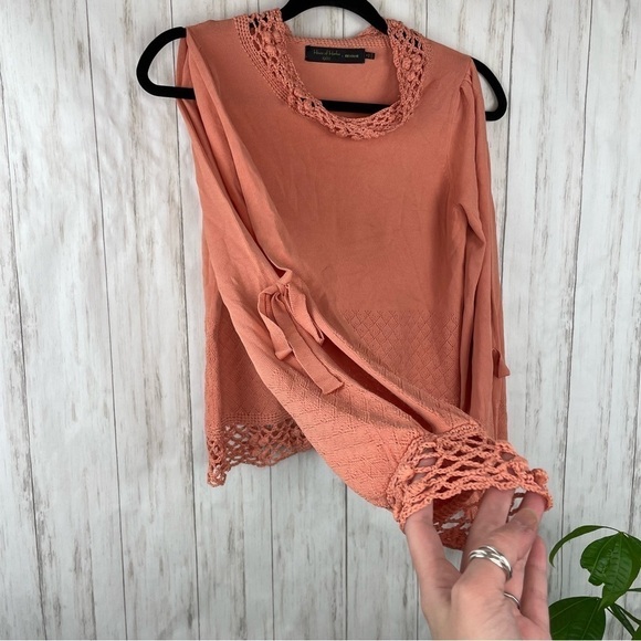 House of Harlow 1960 x Revolve peach knit crochet open sleeve sweater top XS - Picture 2 of 9